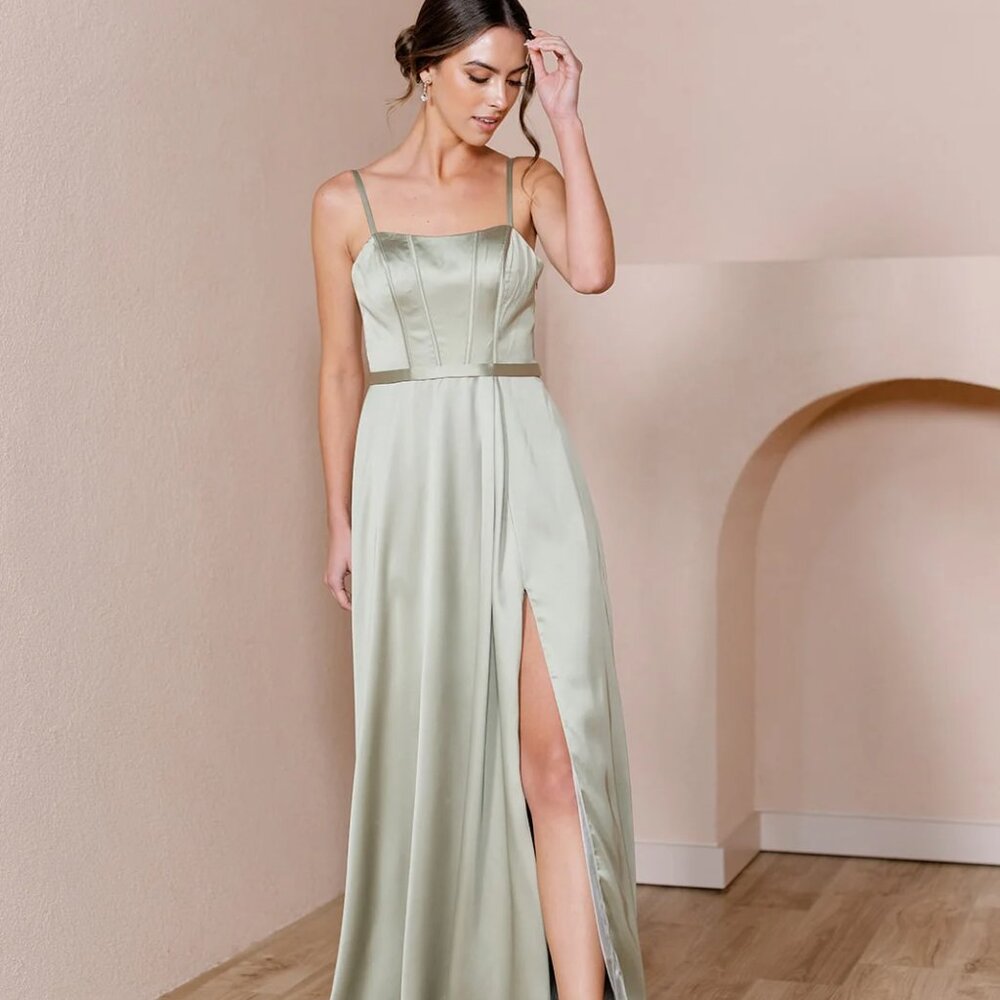 Revelry Silver Sage Nova Satin Dress - Size 6